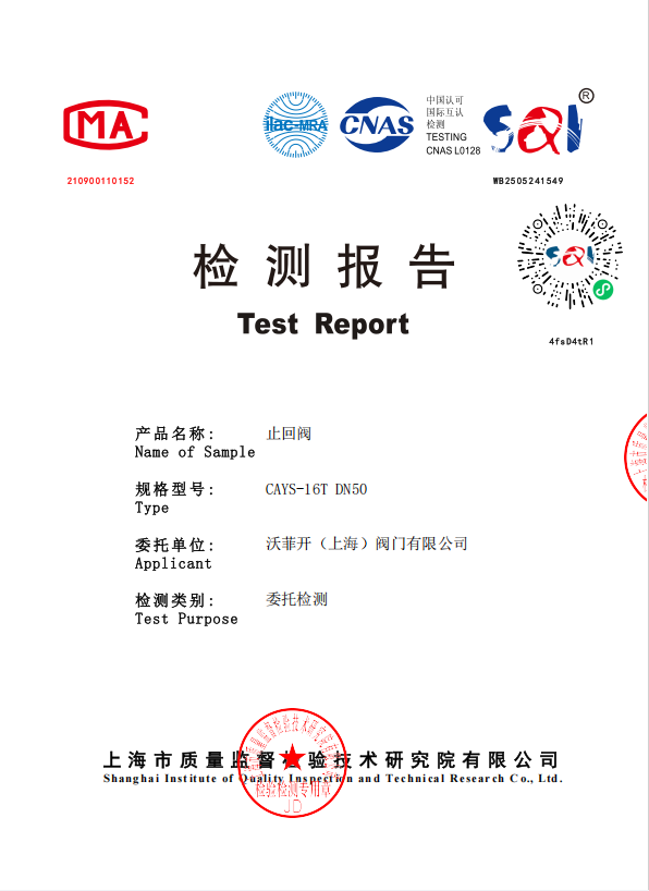 检测报告-止回阀CAYS